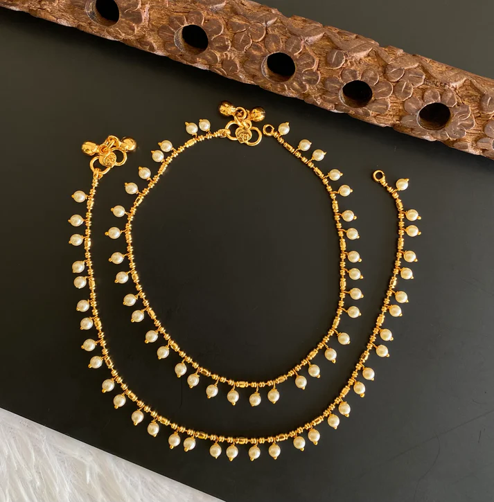 Antique Gold Tone Pearl Anklets Set
